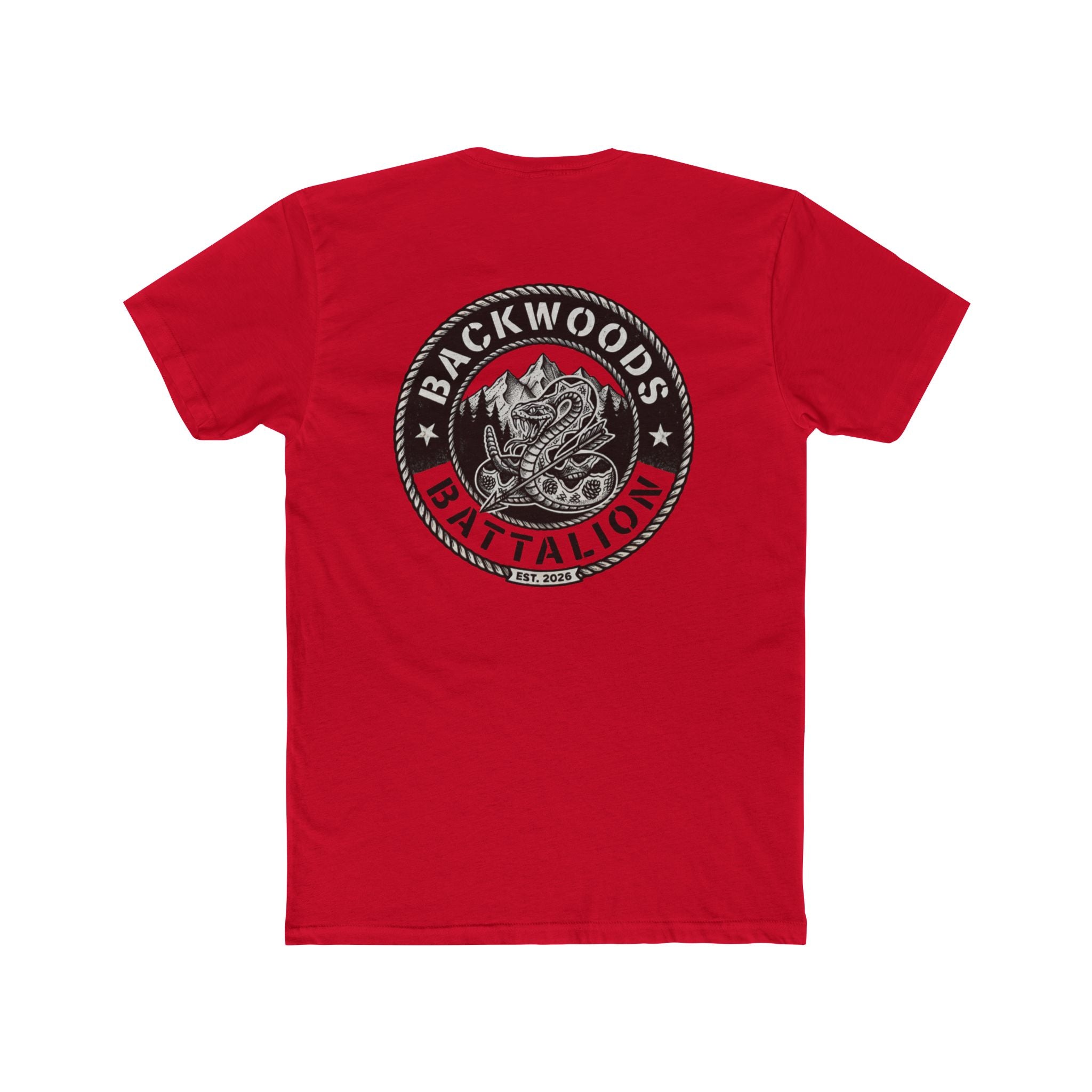 Backwoods Battalion Graphic Tee — Snake Patch Logo Crew Shirt