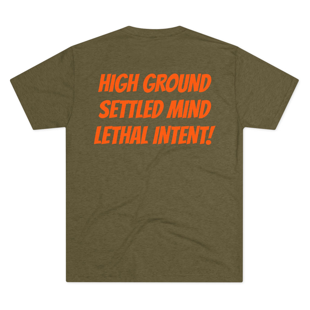 Howboutcha Logo Tee — “High Ground Settled Mind Lethal Intent”