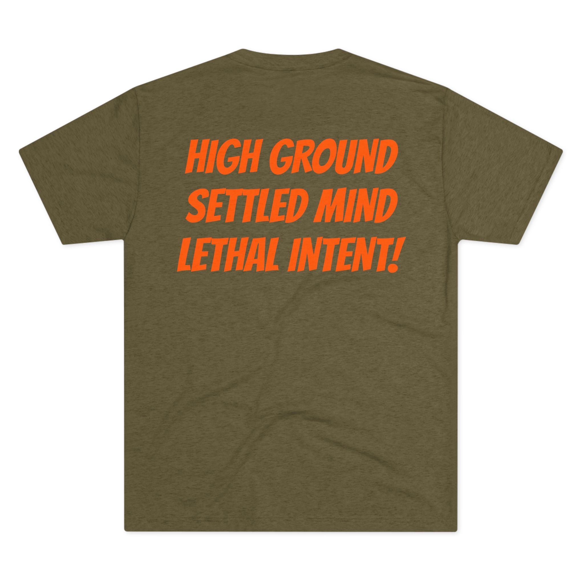 Howboutcha Logo Tee — “High Ground Settled Mind Lethal Intent”