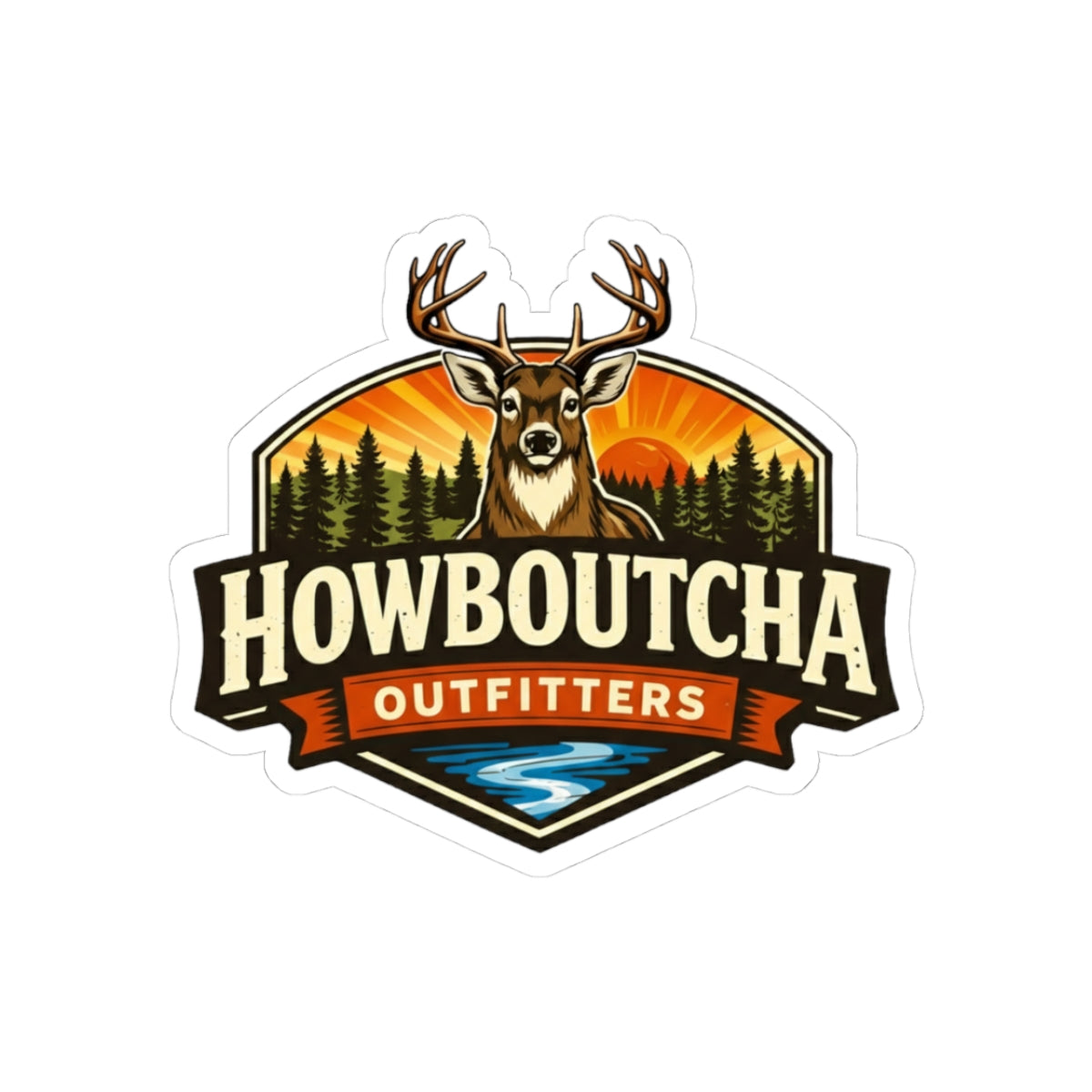 Howboutcha Outfitters Deer Logo Sticker — Kiss-Cut Outdoor Decal