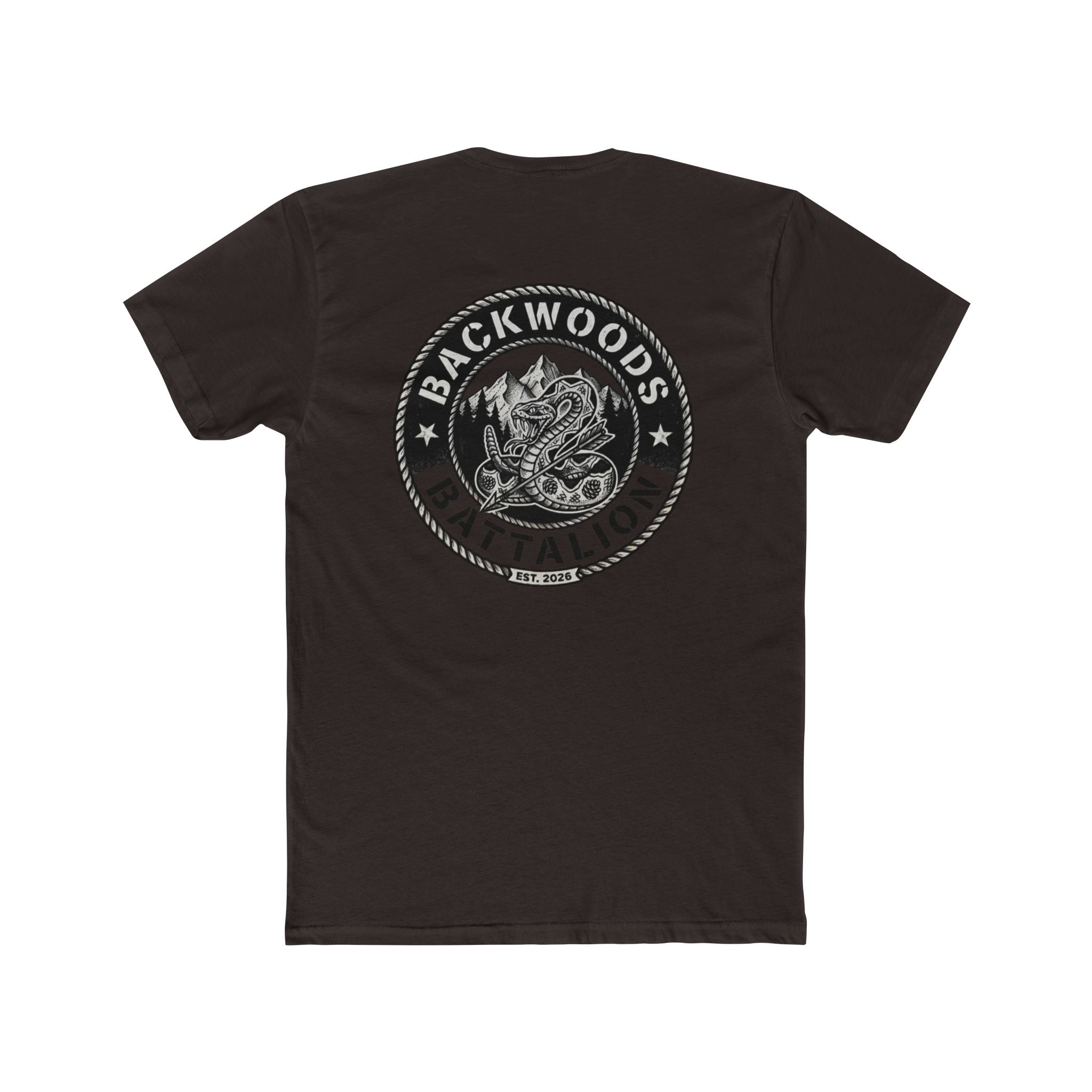 Backwoods Battalion Graphic Tee — Snake Patch Logo Crew Shirt