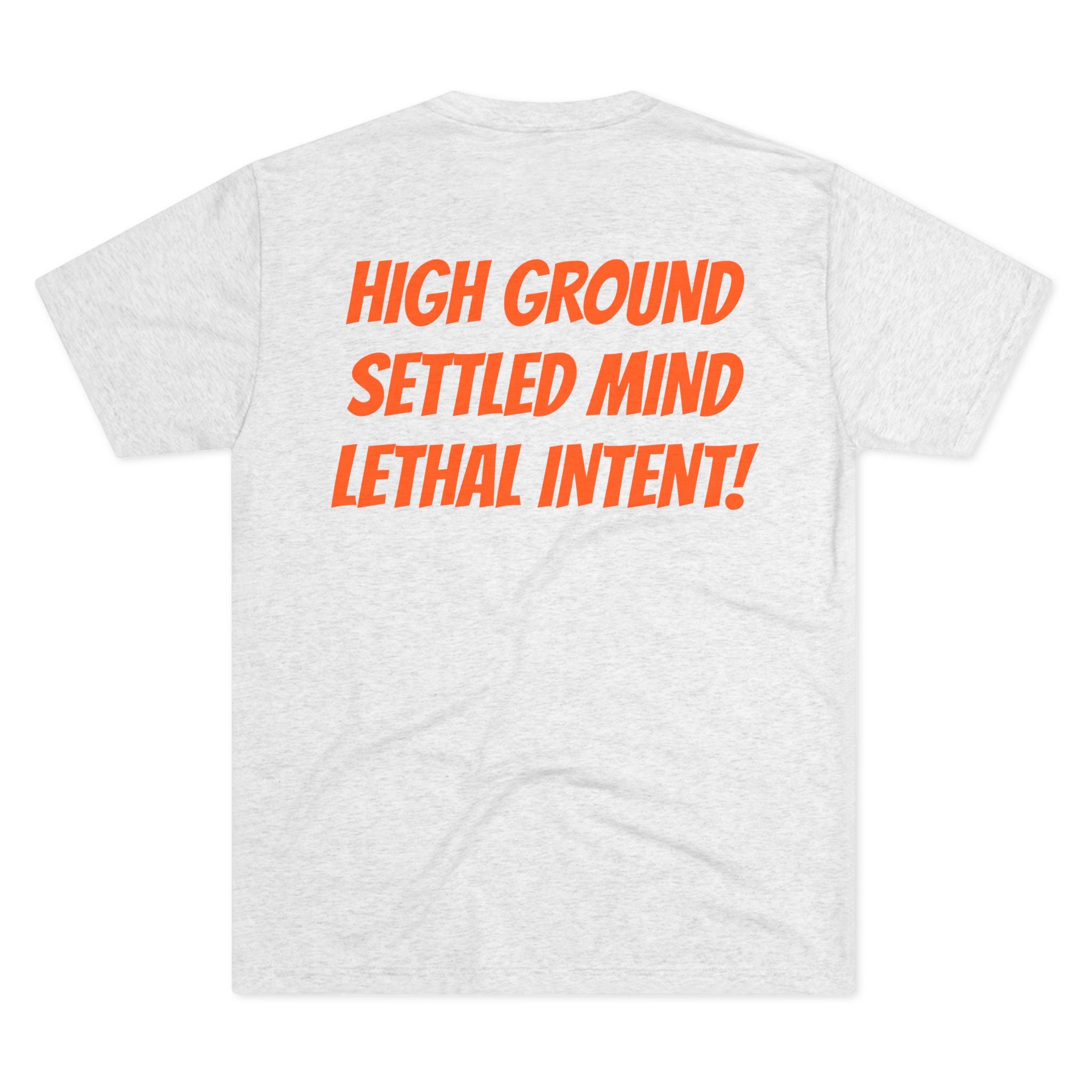 Howboutcha Logo Tee — “High Ground Settled Mind Lethal Intent”