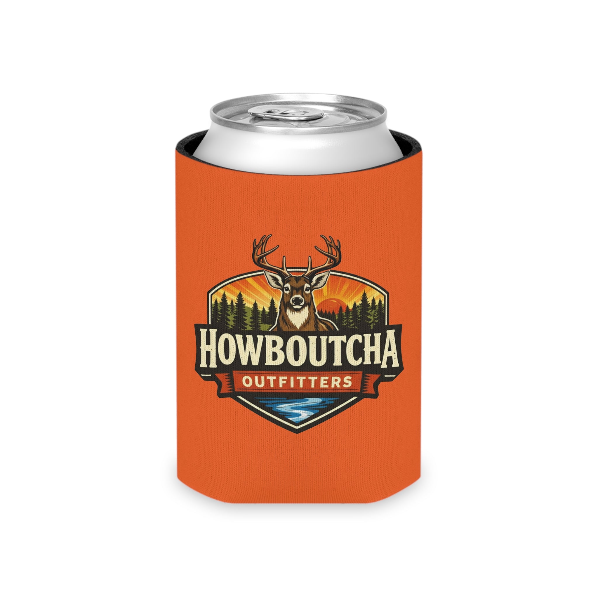Howboutcha Outfitters Deer Logo Can Cooler – Camping & Hunting Drink Koozie
