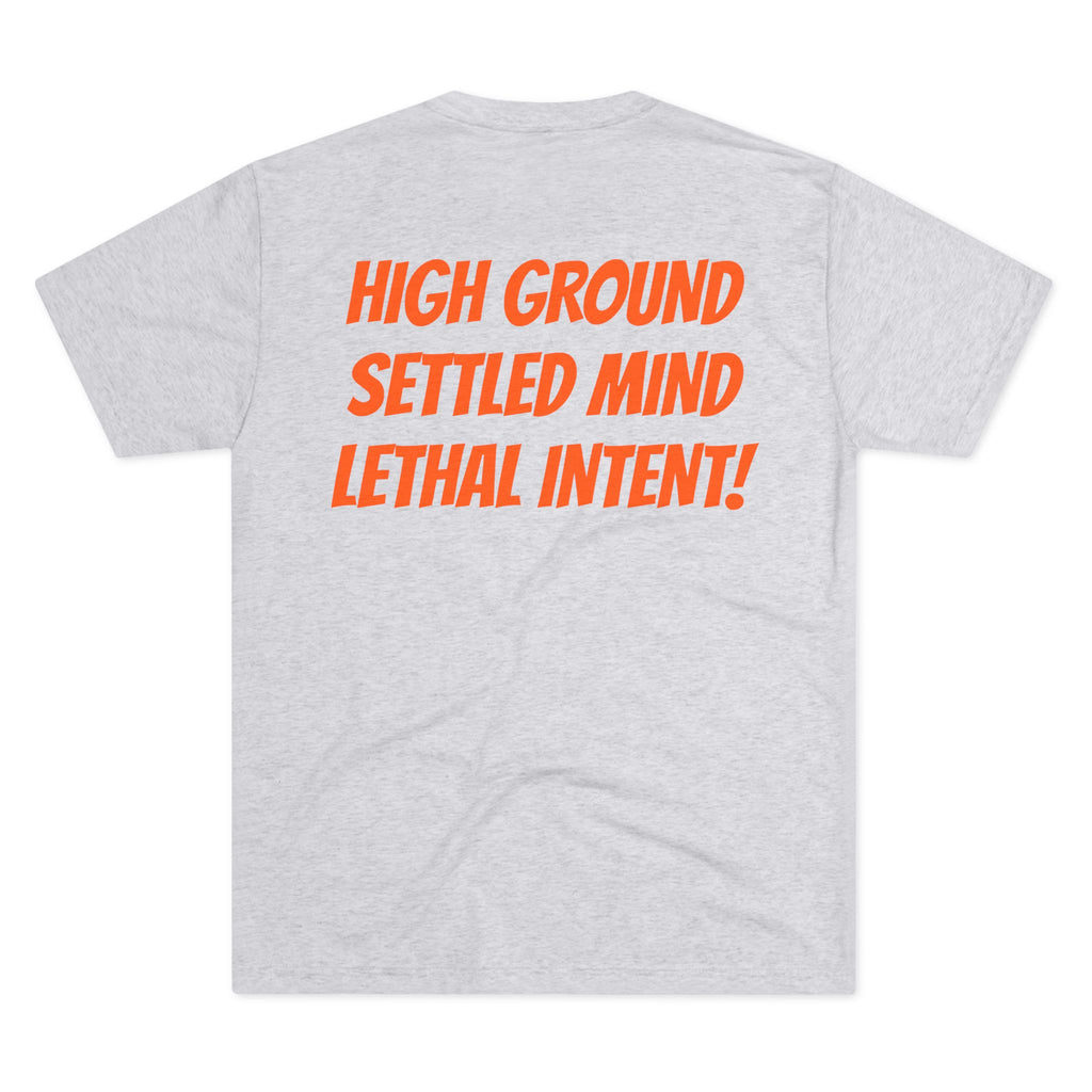 Howboutcha Logo Tee — “High Ground Settled Mind Lethal Intent”