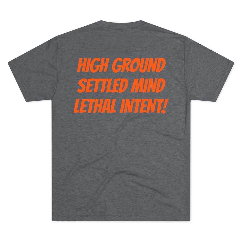 Howboutcha Logo Tee — “High Ground Settled Mind Lethal Intent”