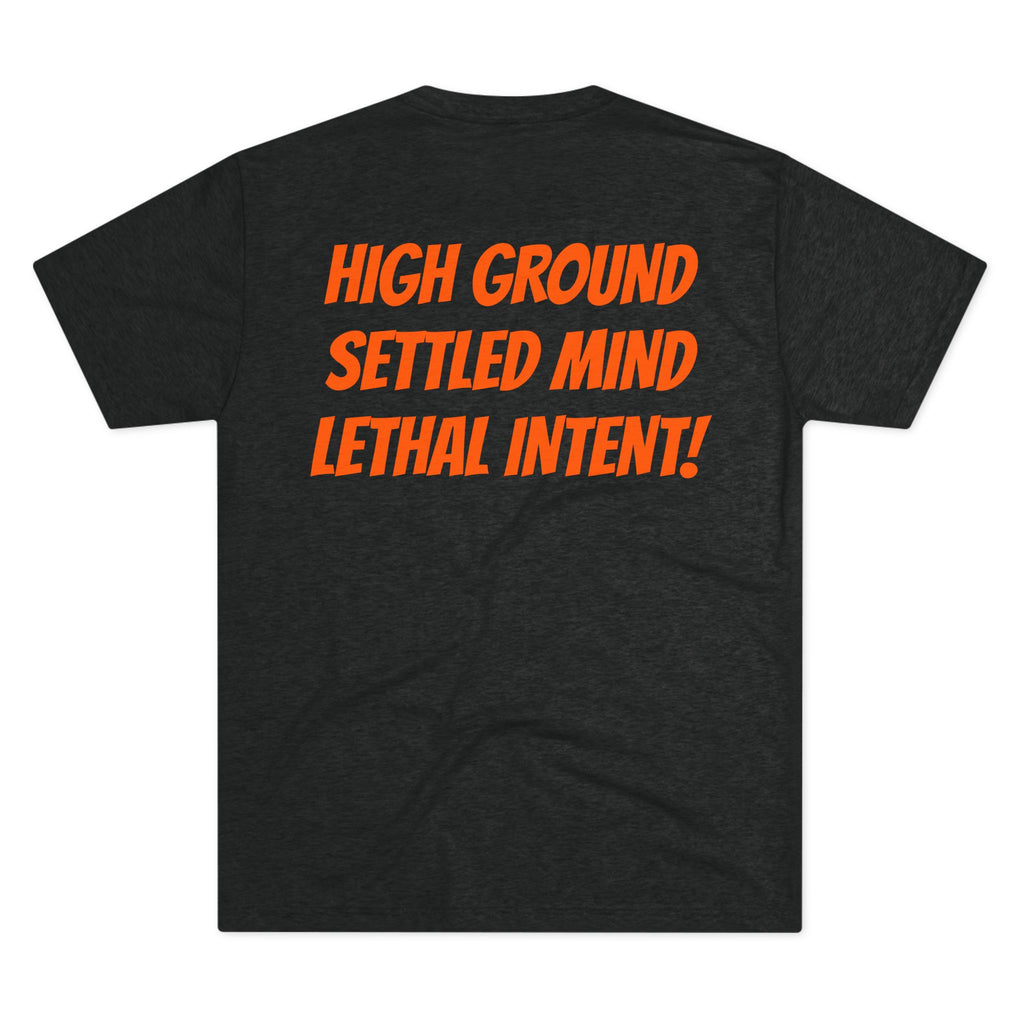 Howboutcha Logo Tee — “High Ground Settled Mind Lethal Intent”