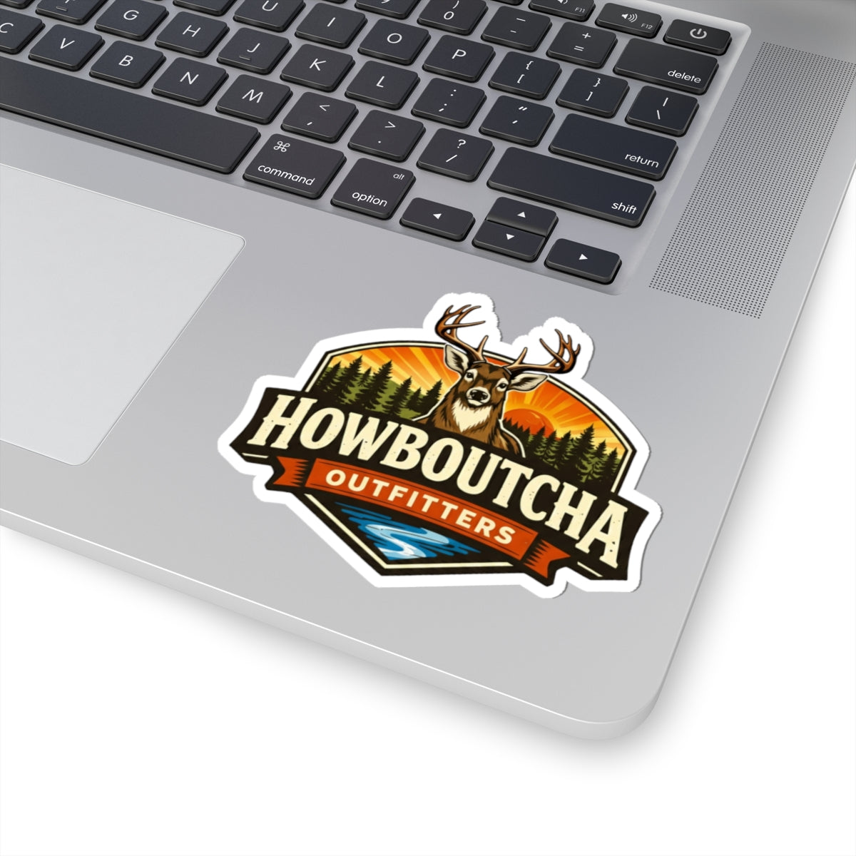 Howboutcha Outfitters Deer Logo Sticker — Kiss-Cut Outdoor Decal