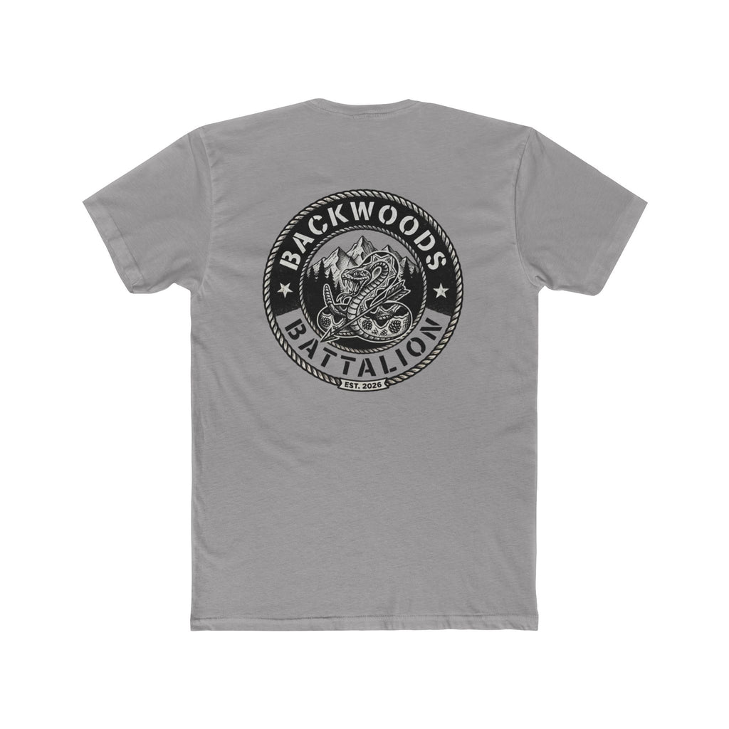 Backwoods Battalion Graphic Tee — Snake Patch Logo Crew Shirt